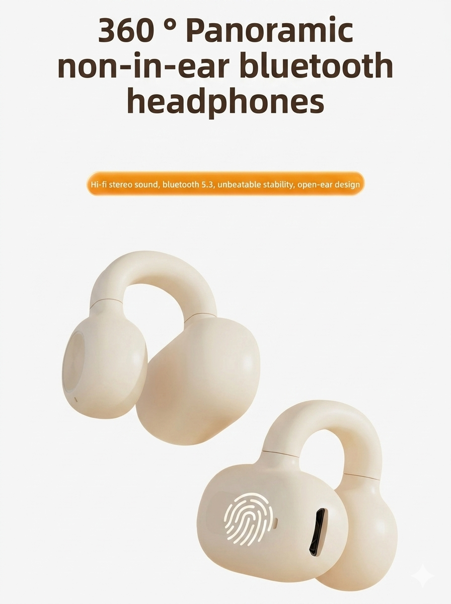 Open-Ear Clip-On Wireless Earbuds | Bluetooth Bone Conduction Headphones