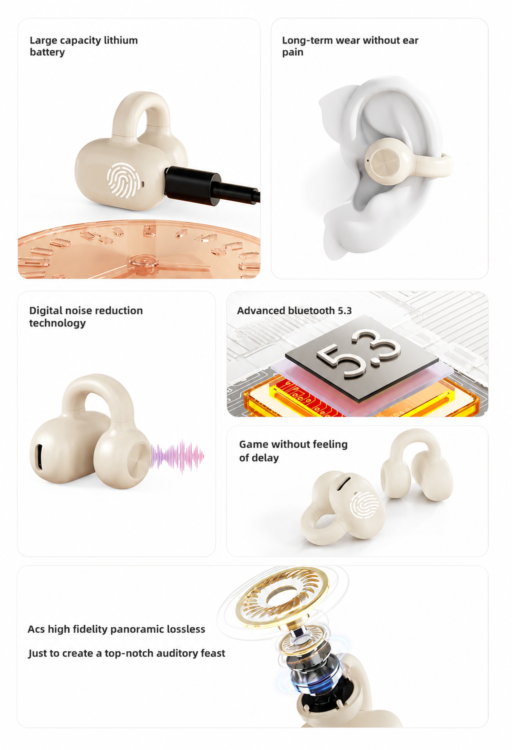 Open-Ear Clip-On Wireless Earbuds | Bluetooth Bone Conduction Headphones