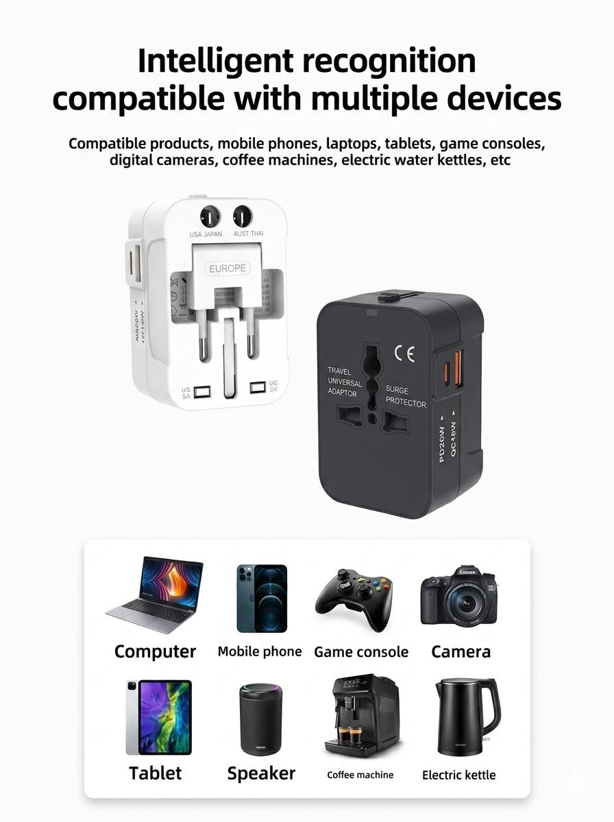 Universal Travel Adapter | All-in-One Fast Charging Wall Plug (USB-C)