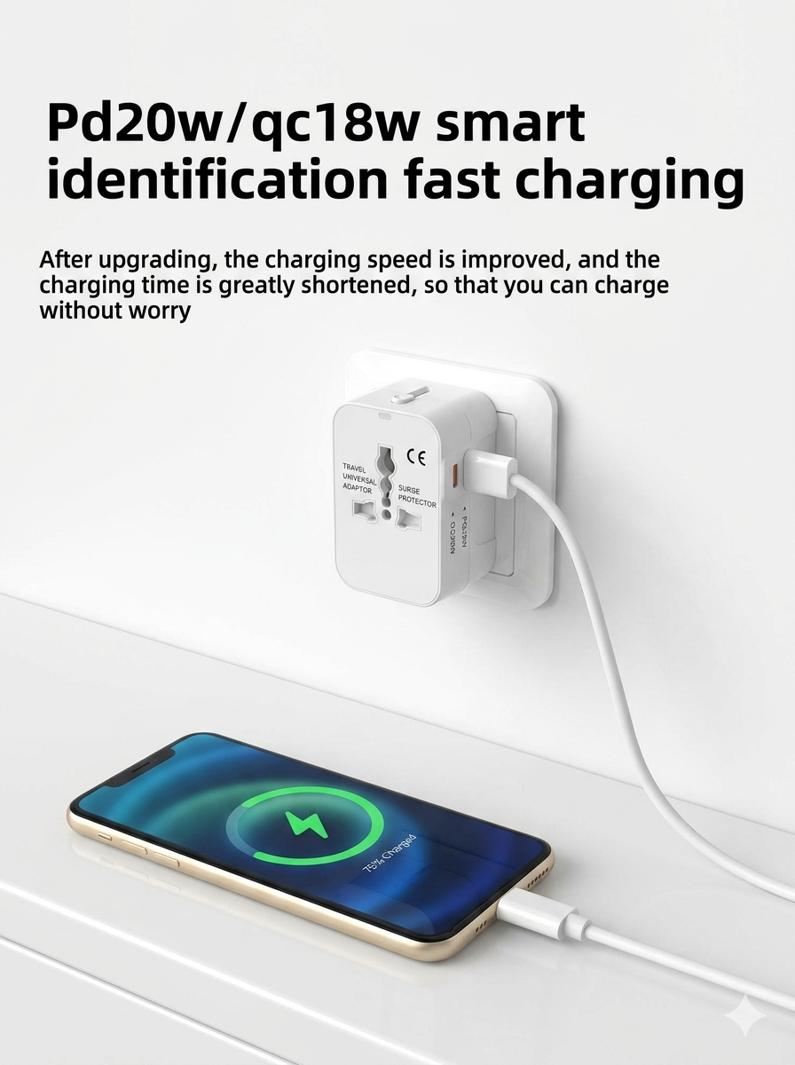 Universal Travel Adapter | All-in-One Fast Charging Wall Plug (USB-C)